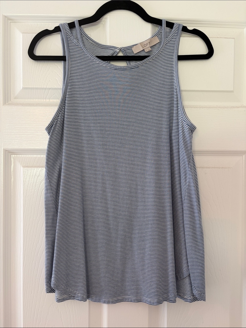 LOFT Light Blue and White Striped Sleeveless Tank